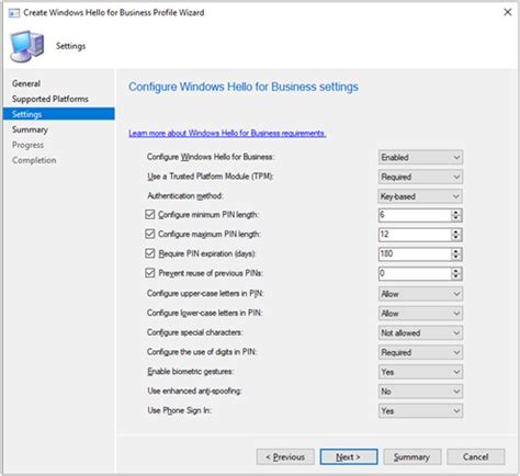 Windows Hello for Business policy settings 